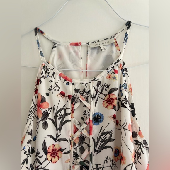 Skies Are Blue White Floral High Neck Top SMALL - Picture 2 of 7
